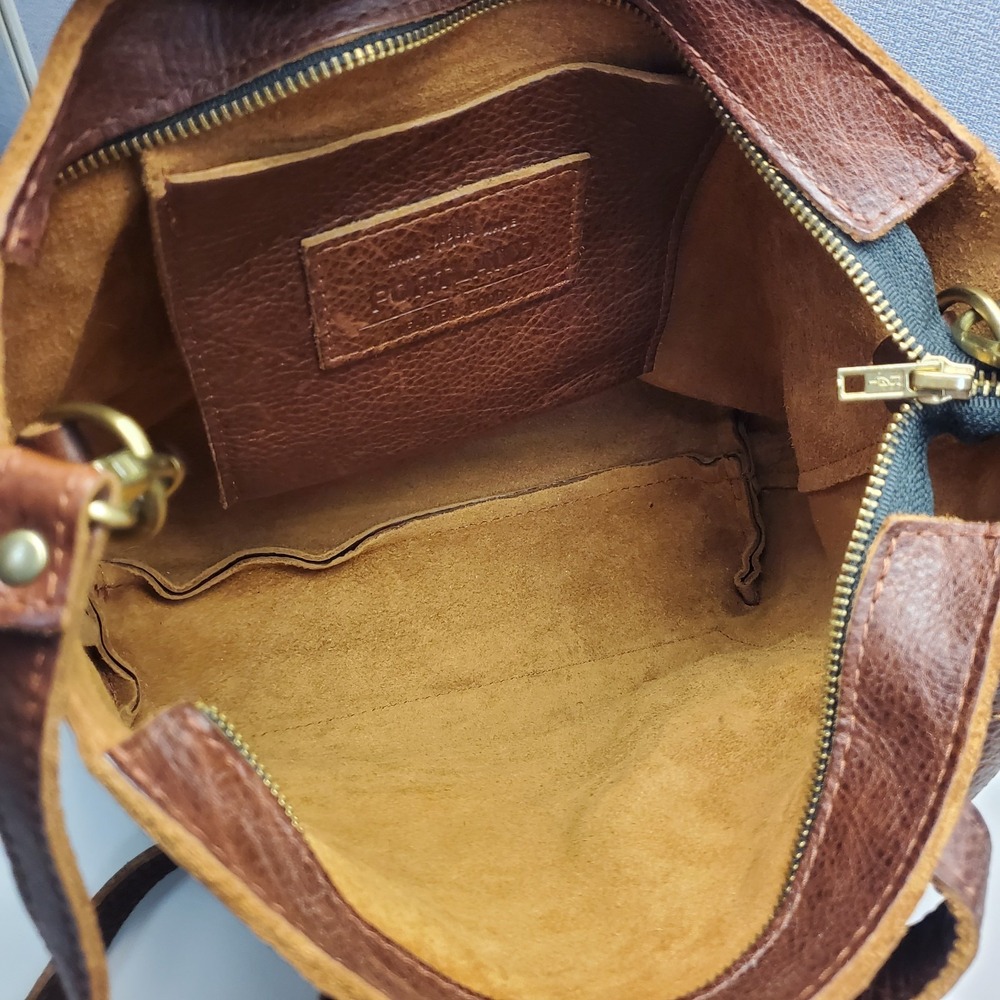 Portland Leather Goods Womens Leather Mini Crossbody Tote Brown Adjustable Zip - Picture 7 of 16